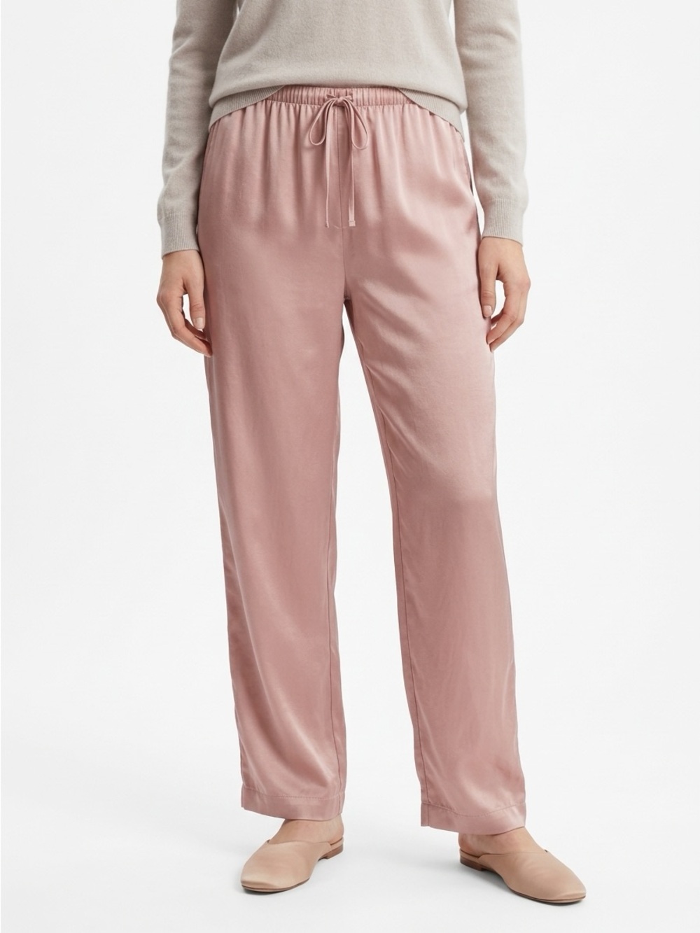 Neiman Marcus Pajama Pants Wide Leg Drawstring Silk Light Pink M